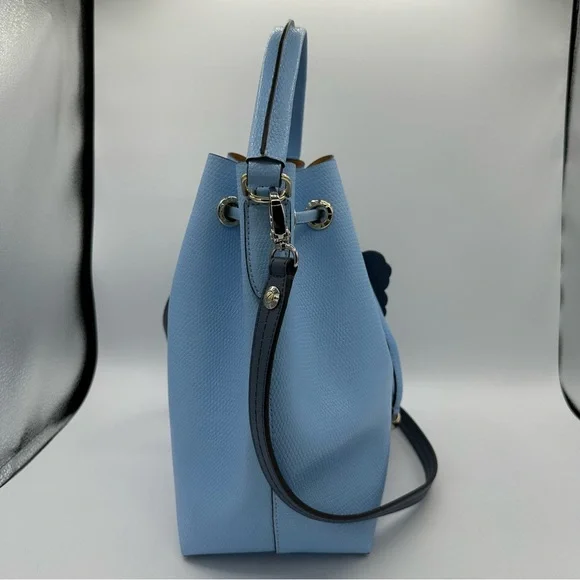 Henri Bendel Thompson Bucket Bag Periwinkle Blue Leather Shoulder Strap Charm
